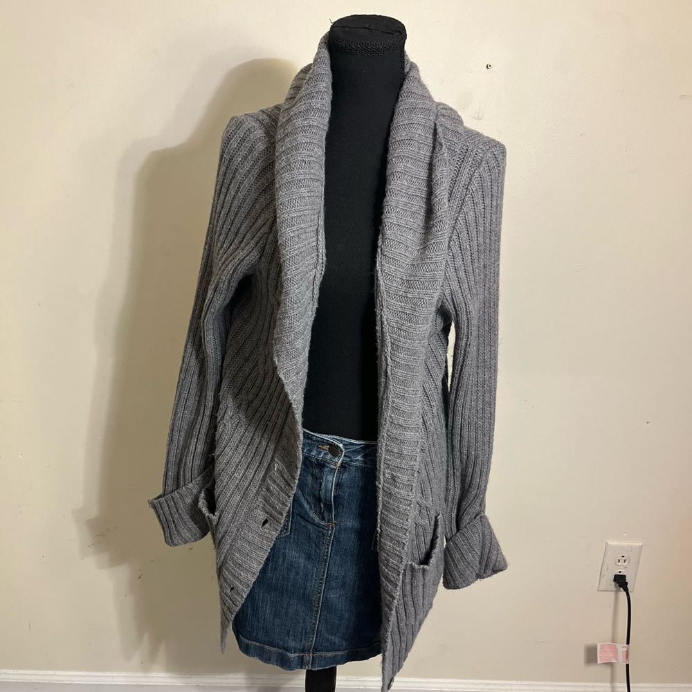 New York & Company Gray Ribbed Open-Front Women's Sweater Cardigan